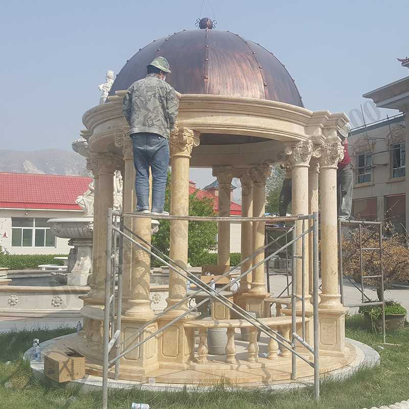 歐式大理石涼亭，石雕柱子亭子，石材景觀涼亭