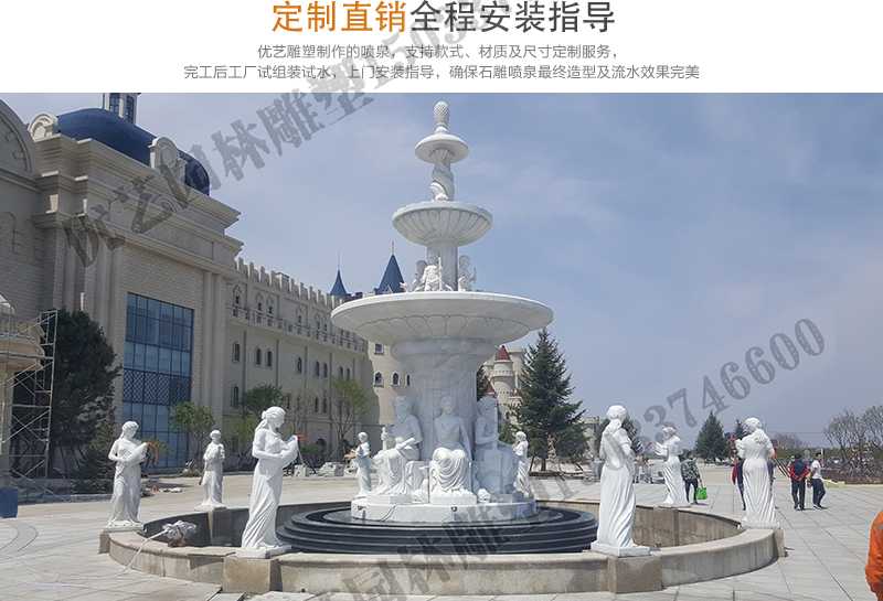 大理石景觀噴泉安裝，如何安裝大型景觀噴泉，定制石雕噴泉工廠