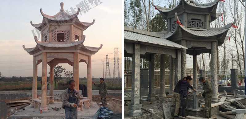 中式大理石涼亭安裝，石雕景觀亭子工廠，中式?jīng)鐾S家