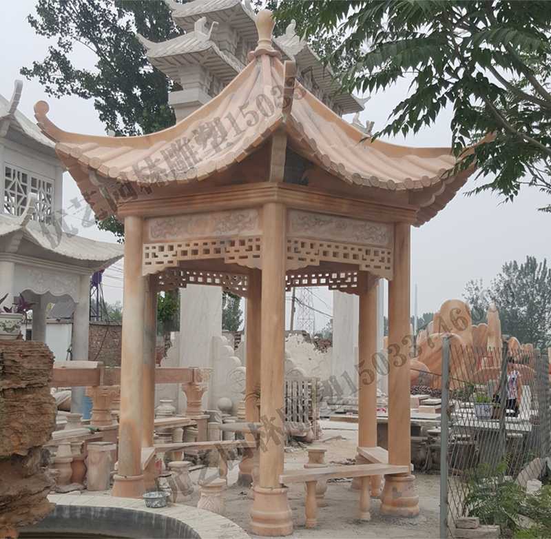 中式大理石涼亭，石雕景觀亭子，石雕六角亭子廠家