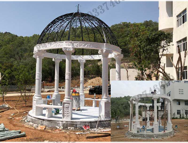 石雕涼亭案例，景觀涼亭怎樣安裝，石雕涼亭定制工廠