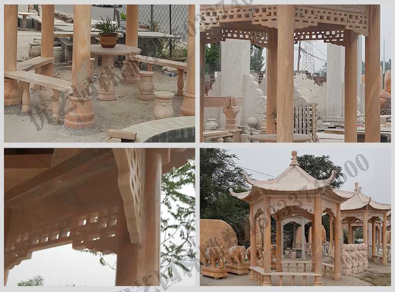 中式大理石涼亭，石雕六角亭子細節(jié)圖，定制中式景觀涼亭